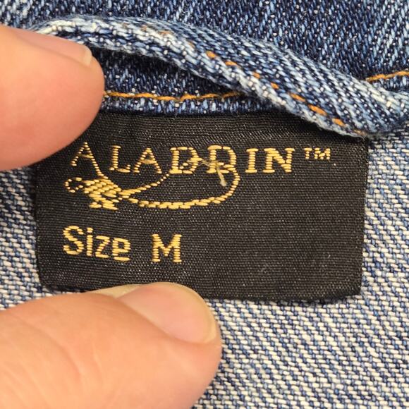 Vintage Aladdin Casino Denim Trucker Jacket Mens L Las Vegas Embroidered 90s - Picture 3 of 8